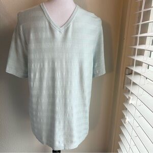 NWOT Naadam Men’s Light Blue Textured Stripe Cotton V-Neck Shirt L